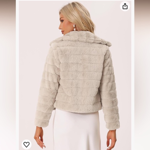 Allegra K Faux Fur Fluffy Coat Collar Warm Winter Outwear Cropped Jacket - Picture 2 of 9
